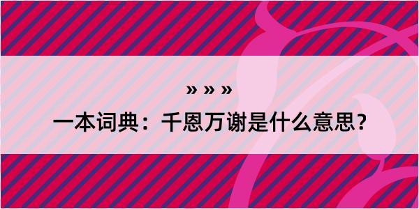 一本词典：千恩万谢是什么意思？