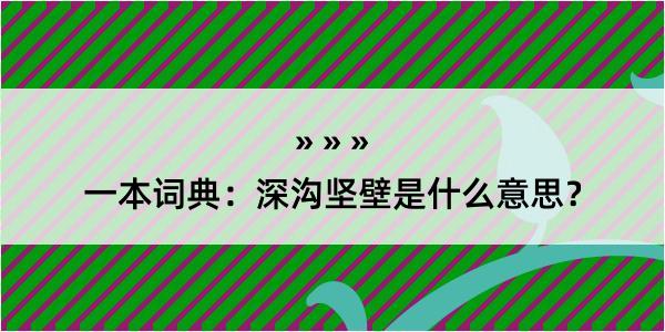 一本词典：深沟坚壁是什么意思？