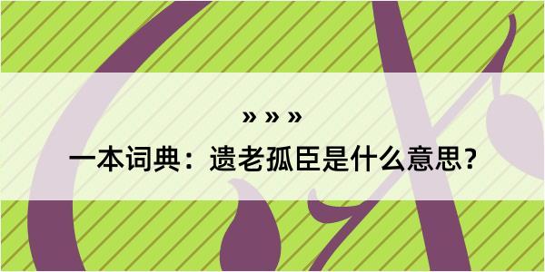 一本词典：遗老孤臣是什么意思？