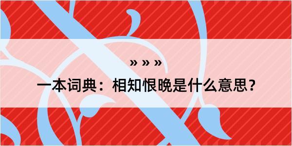 一本词典：相知恨晩是什么意思？