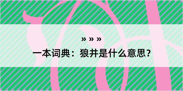 一本词典：狼井是什么意思？