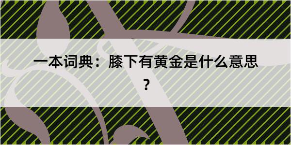 一本词典：膝下有黄金是什么意思？