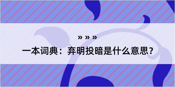 一本词典：弃明投暗是什么意思？