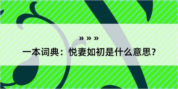 一本词典：悦妻如初是什么意思？