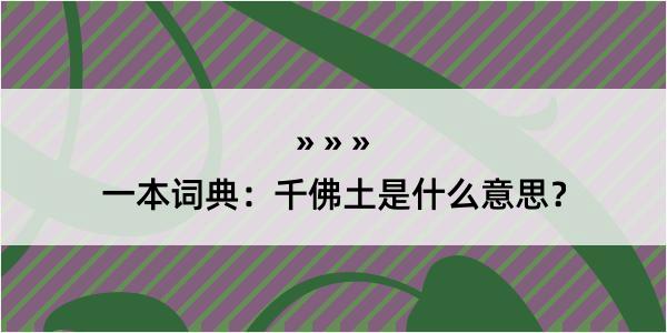 一本词典：千佛土是什么意思？