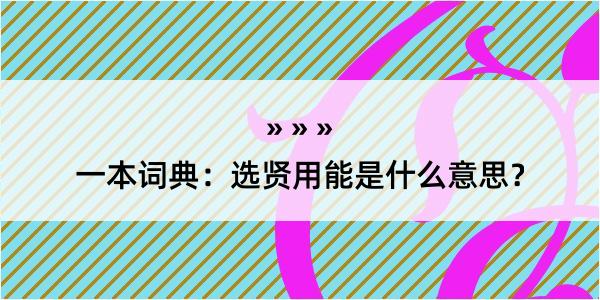 一本词典：选贤用能是什么意思？