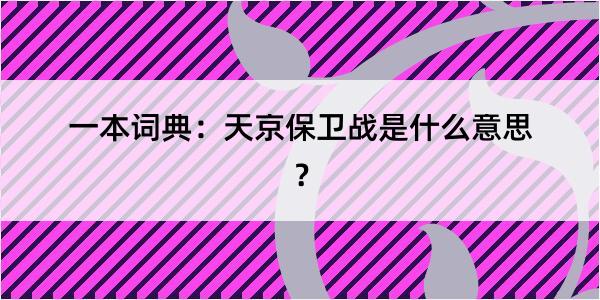 一本词典：天京保卫战是什么意思？