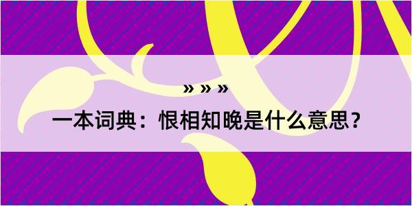 一本词典：恨相知晚是什么意思？