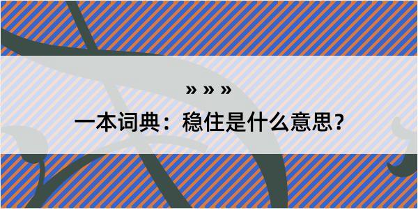 一本词典：稳住是什么意思？