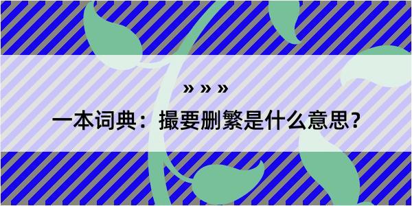 一本词典：撮要删繁是什么意思？