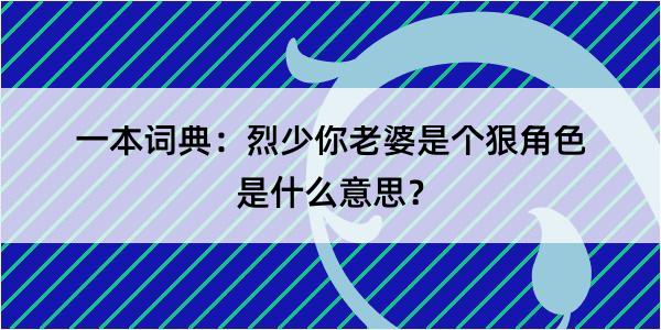 一本词典：烈少你老婆是个狠角色是什么意思？