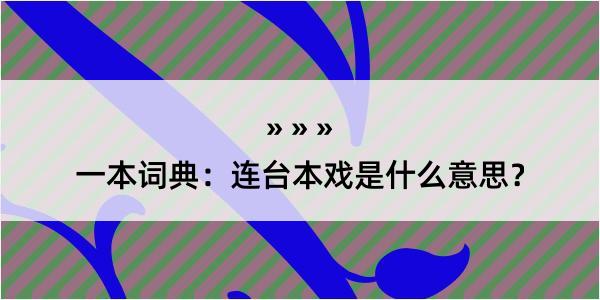 一本词典：连台本戏是什么意思？