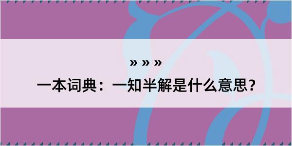 一本词典：一知半解是什么意思？