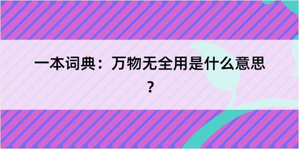 一本词典：万物无全用是什么意思？