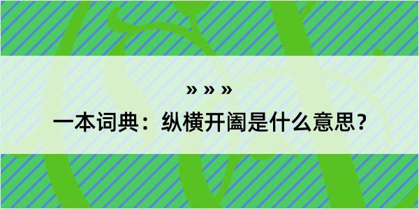 一本词典：纵横开阖是什么意思？