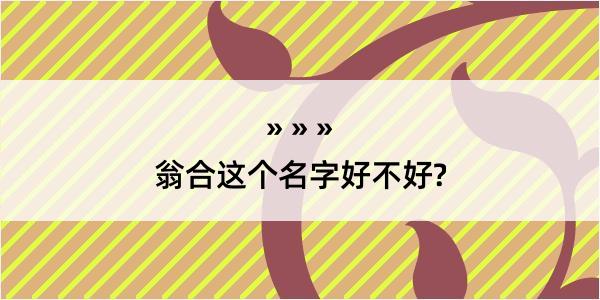 翁合这个名字好不好?