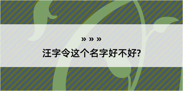 汪字令这个名字好不好?