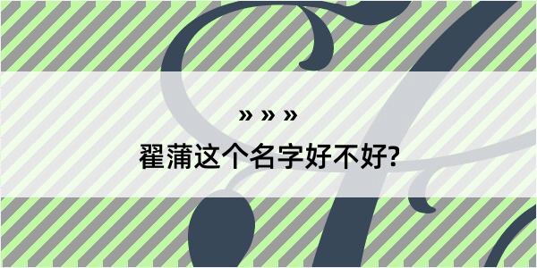 翟蒲这个名字好不好?