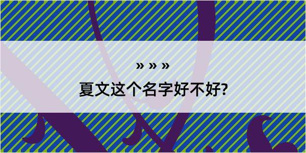 夏文这个名字好不好?