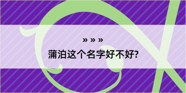 蒲泊这个名字好不好?