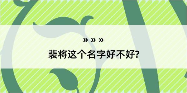 裴将这个名字好不好?