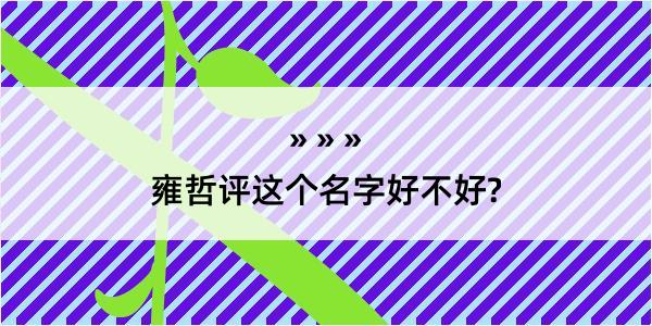 雍哲评这个名字好不好?