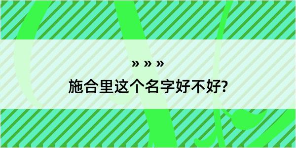 施合里这个名字好不好?