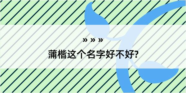 蒲楷这个名字好不好?