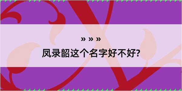 凤录韶这个名字好不好?