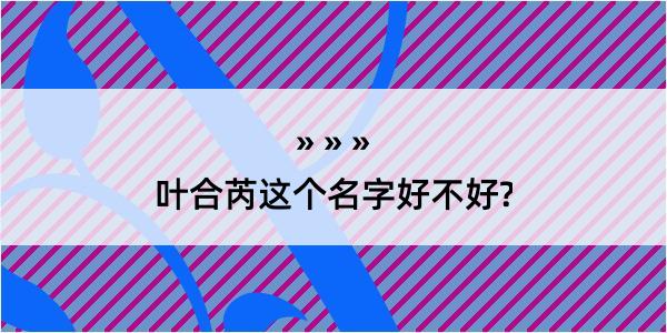 叶合芮这个名字好不好?