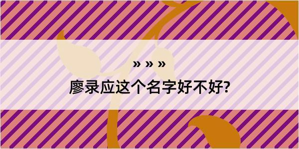 廖录应这个名字好不好?