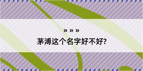 茅溥这个名字好不好?