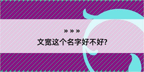 文宽这个名字好不好?