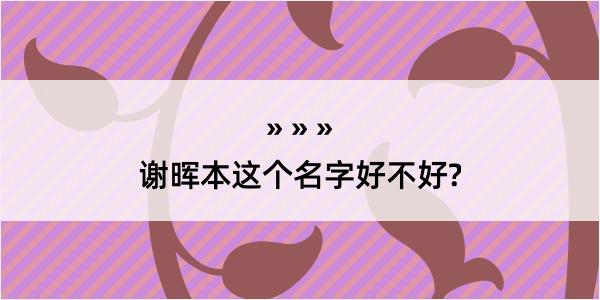 谢晖本这个名字好不好?