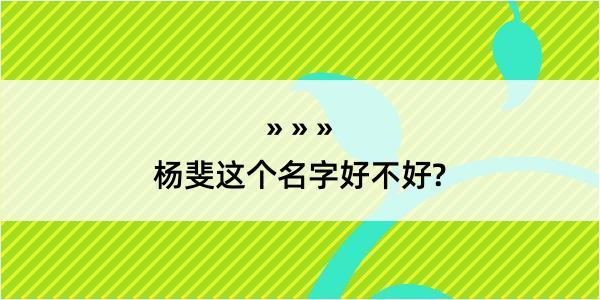 杨斐这个名字好不好?